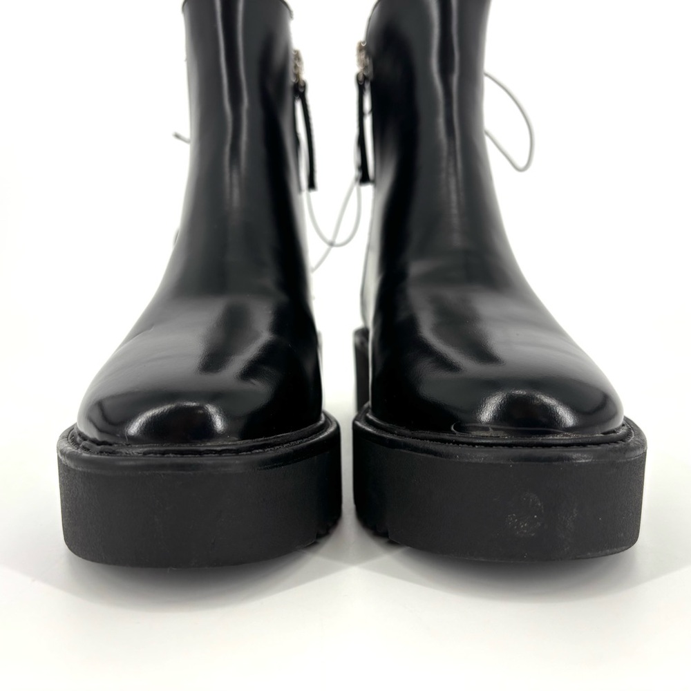 H&M NWOT Shiny Black Zipper Closure Chunky Soled Platform Ankle Boots, EU 35
